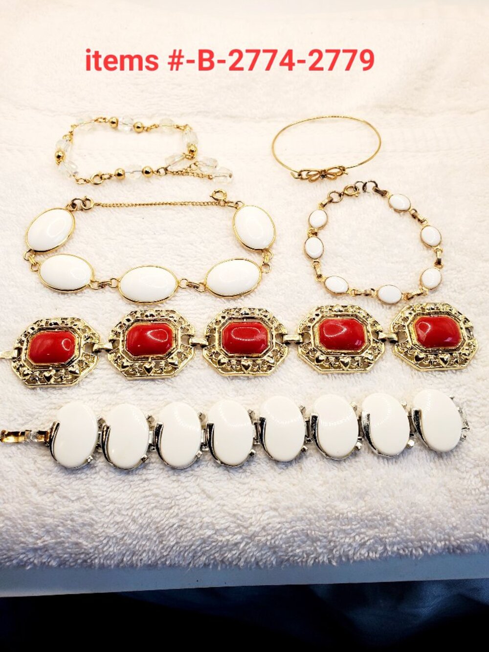 6 Vintage Bracelets, items # B-2774-2779,. wt. 144 grams.